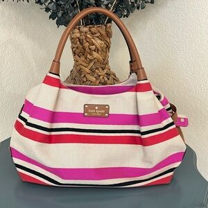 Kate Spade Stevie Oak Island Large Canvas Striped Bag